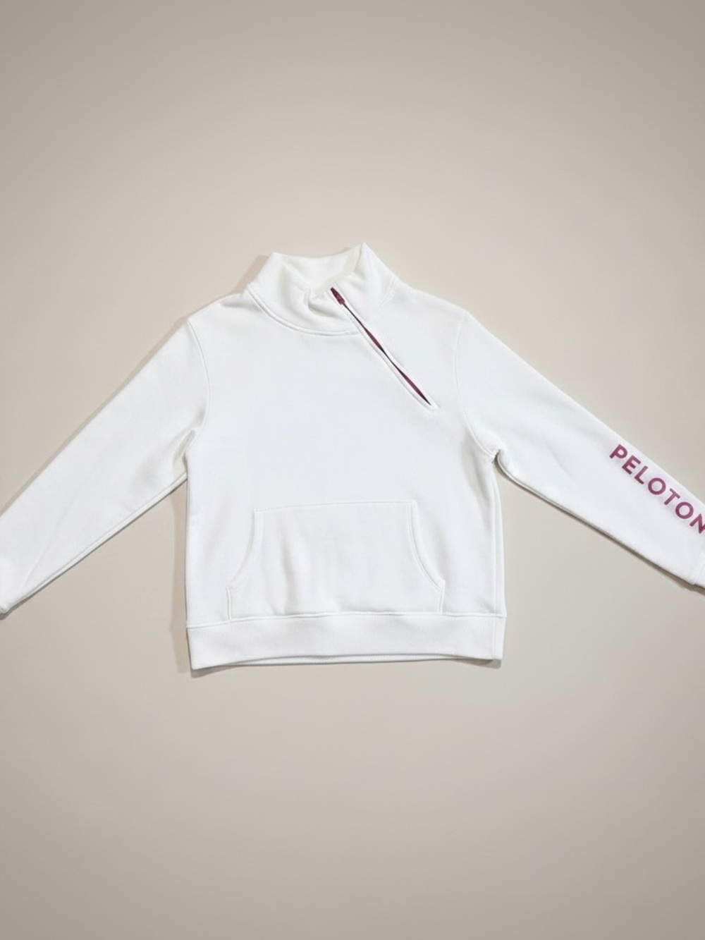 Peloton White Quarter-Zip Pullover with Pink Logo and Trim